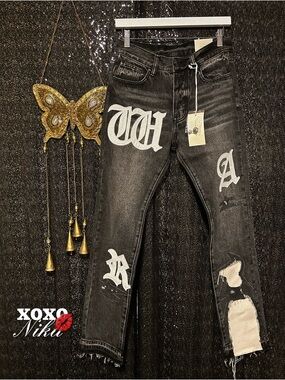 MNML Graphic Distressed Men’s Jeans - Size 29 Waist